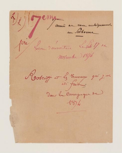 1ère leçon, 7ème année d'enseignement en Sorbonne, 17 novembre 1874 - Roscoff et les travaux qui y ont été faits dans la campagne de 1874.