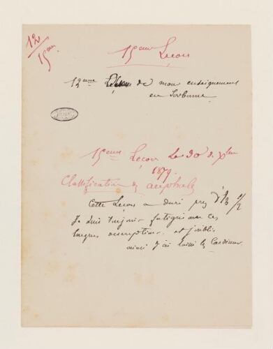 15ème leçon, 12ème année d'enseignement en Sorbonne, 30 décembre 1879 - Classification des Acéphales.