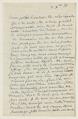 Lettre du 11 décembre 1853 de George Sand à Eugène Lambert
