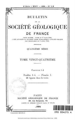 Bulletin de la Société géologique de France, 4ème série, tome 24
