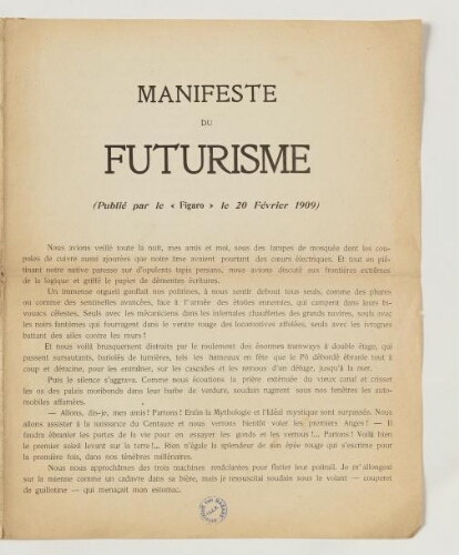 Manifestes du mouvement Futuriste : imprimés.