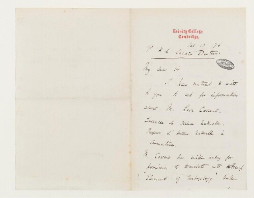 Correspondance de Francis Maitland Balfour et Henri de Lacaze-Duthiers