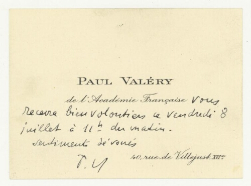 Correspondance de Paul Valéry à Robert de Montessus de Ballore