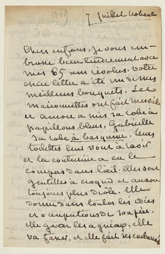 Lettre du 7 juillet 1869 de George Sand à Esther et Eugène Lambert