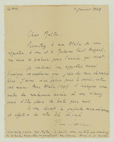 Correspondance reçue par Paul Hazard en 1943