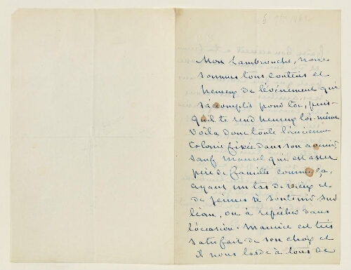 Lettre du 6 septembre 1862 de George Sand à Eugène Lambert