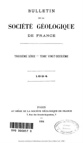 Bulletin de la Société géologique de France, 3ème série, tome 22