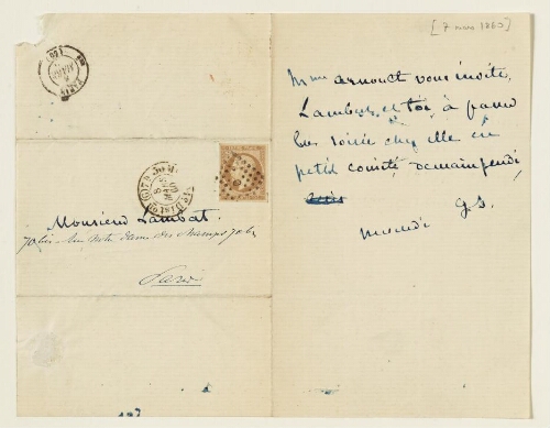 Lettre du 7 mars 1860 de George Sand à Eugène Lambert