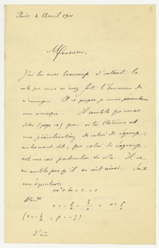 Correspondance d'Eugène Cahen à Robert de Montessus de Ballore