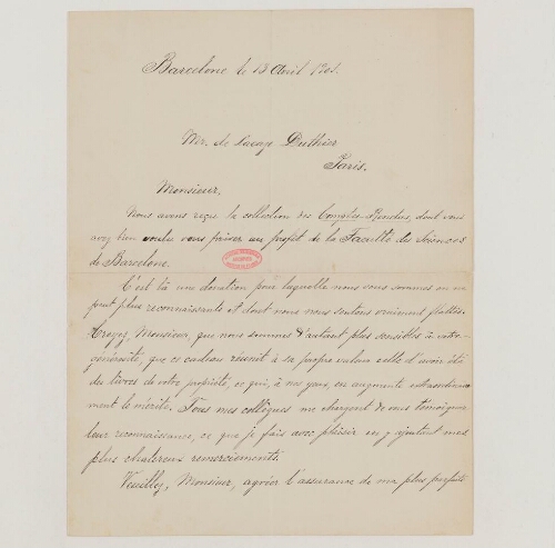 Correspondance d'Eugène Mascarenas et Henri de Lacaze-Duthiers