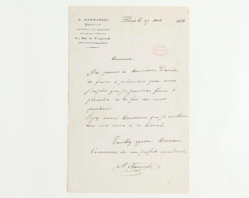Correspondance d'A. Karmanski et Henri de Lacaze-Duthiers