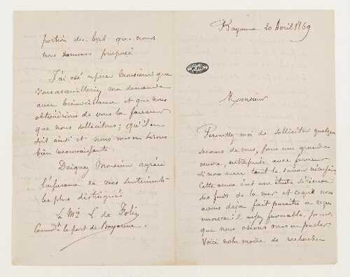 Correspondance de Léopold Alexandre Guillaume de Folin et Henri de Lacaze-Duthiers