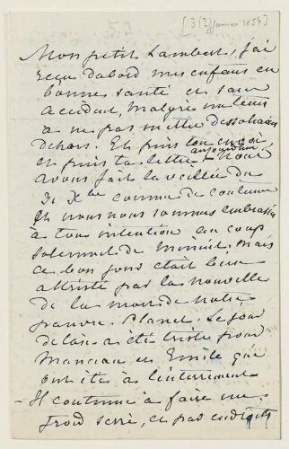 Lettre du 3 janvier 1854 de George Sand à Eugène Lambert