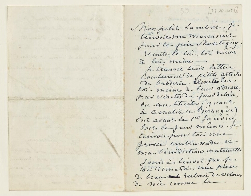 Lettre du 27 décembre 1853 de George Sand à Eugène Lambert