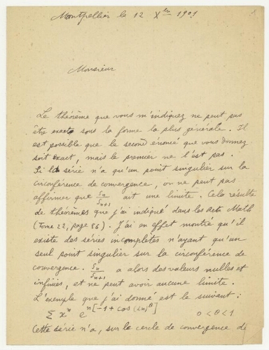 Correspondance d'Eugène Fabry à Robert de Montessus de Ballore