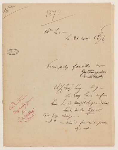 14ème leçon, 2ème année d'enseignement en Sorbonne, 21 mai 1870 - Principales familles des lamellibranches.