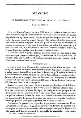 Mémoire sur les formations stratifiées du Midi de l'Auvergne