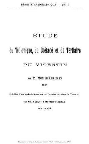 Etude du Tithonique, du Crétacé et du Tertiaire du Vicentin