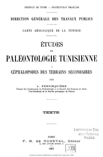 Études de paléontologie tunisienne. I, Céphalopodes des terrains secondaires. Texte