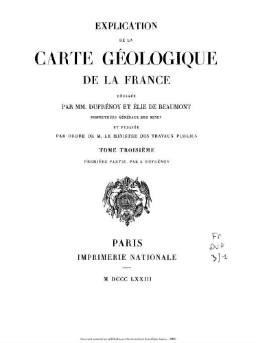 Explication de la Carte géologique de la France. Tome Troisième
