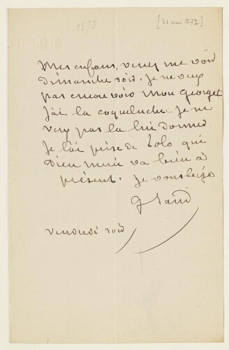 Lettre du 31 mai 1872 de George Sand à Esther et Eugène Lambert