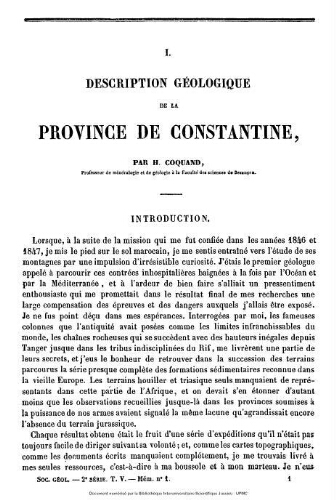 Description géologique de la Province de Constantine