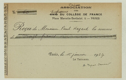 Correspondance reçue par Paul Hazard en 1937