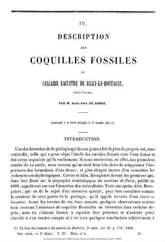 Description des coquilles fossiles du calcaire lacustre de Rilly-la-Montagne : près de Reims