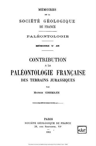 Contribution à la paléontologie française des terrains jurassiques : [III. Cerithiacea et Loxonematacea]