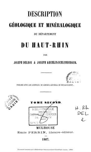 Description géologique et minéralogique du Département du Haut-Rhin. Tome second