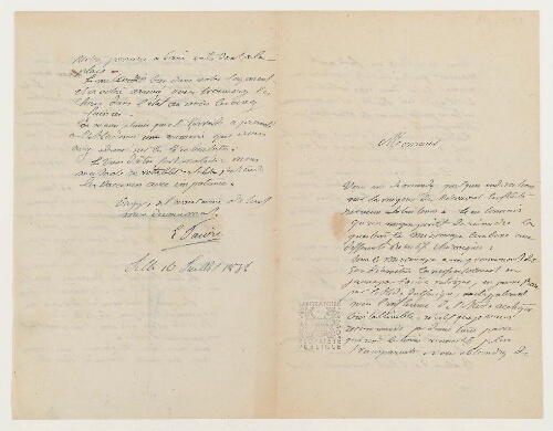 Correspondance d'E. Favre et Henri de Lacaze-Duthiers