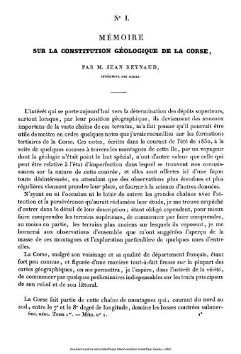 Mémoire sur la constitution géologique de la Corse