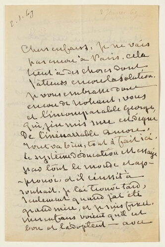 Lettre du 2 janvier 1869 de George Sand à Esther et Eugène Lambert