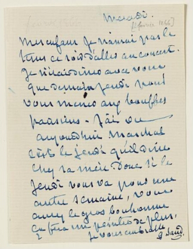 Lettre de [février] 1866 de George Sand à Eugène  et Esther Lambert