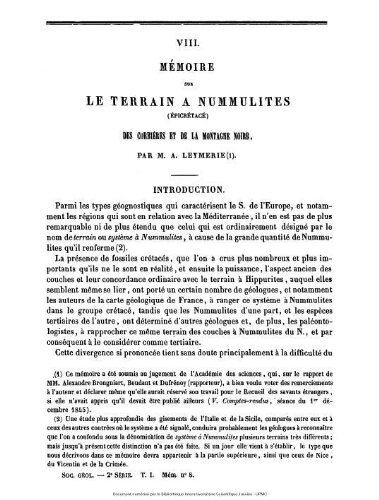 Mémoire sur le terrain à nummulites (épicrétacé) des Corbières et de la Montagne Noire