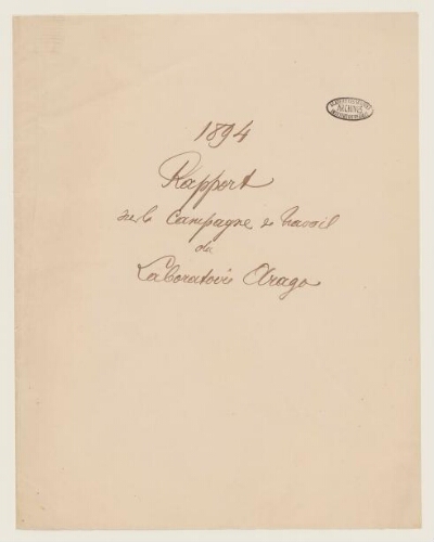Laboratoire Arago - Rapport de campagne 1894.