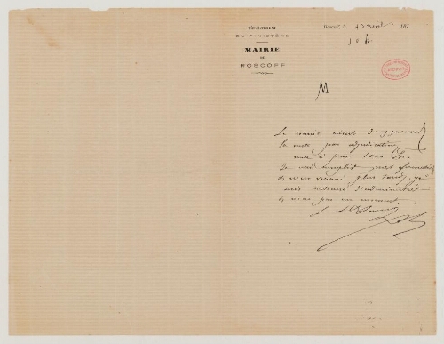 Correspondance de la Mairie de Roscoff et Henri de Lacaze-Duthiers