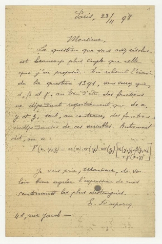 Correspondance d'Ernest Duporcq à Robert de Montessus de Ballore
