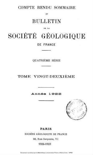 Bulletin de la Société géologique de France, 4ème série, tome 22