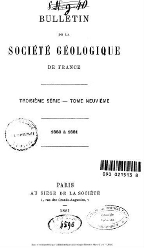 Bulletin de la Société géologique de France, 3ème série, tome 09