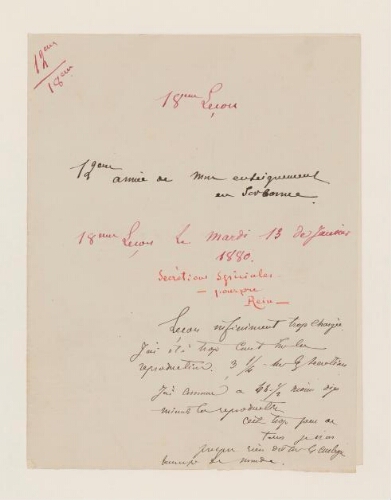 18ème leçon, 12ème année d'enseignement en Sorbonne, 13 janvier 1880 - Excrétions et reproduction des Gastéropodes, sécrétions spéciales de la pourpre.