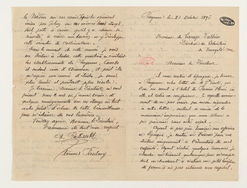 Correspondance de Ch. Bartissol et Henri de Lacaze-Duthiers