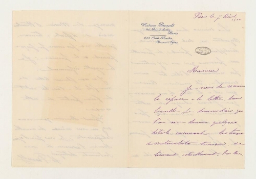Correspondance de Mme Pacault et Henri de Lacaze-Duthiers