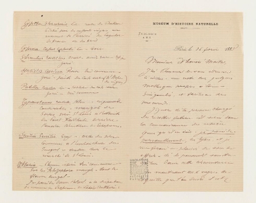 Correspondance d'Alphonse Tremeau de Rochebrune et Henri de Lacaze-Duthiers