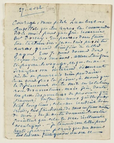Lettre du 27  avril 1852 de George Sand à Eugène Lambert
