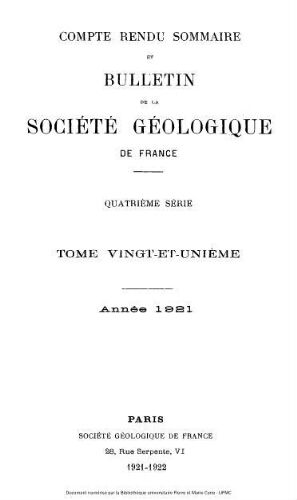 Bulletin de la Société géologique de France, 4ème série, tome 21
