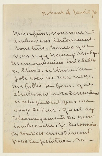 Lettre du 4 janvier 1870 de George Sand à Esther et Eugène Lambert