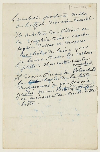 Lettre du 2 avril 1852 de George Sand à Eugène Lambert