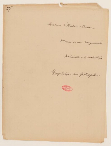 27ème leçon, 3ème année d'enseignement au Muséum, 1867 - Introduction à la malacologie, morphologie des Gastéropodes.