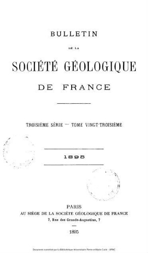 Bulletin de la Société géologique de France, 3ème série, tome 23